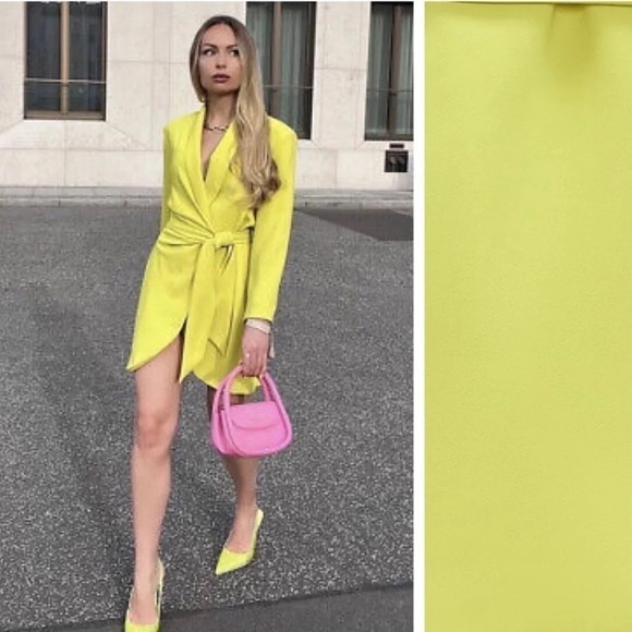 Zara Dresses & Skirts - NWT ZARA XS Lime Green Pareo Mini Wrap Blazer Tie Dress SPRING Summer Vacation